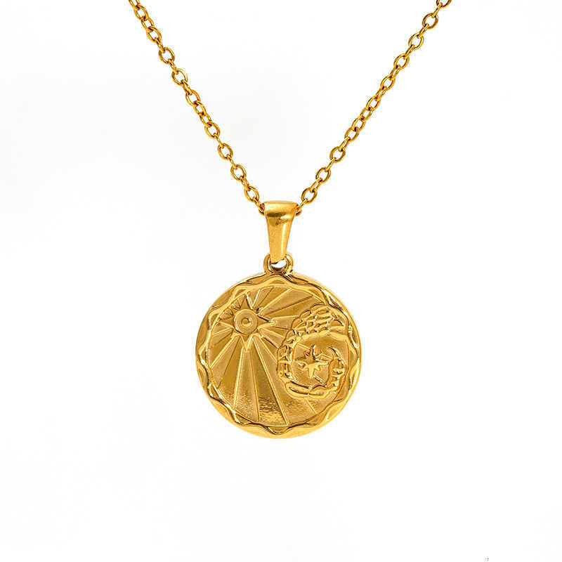 European and American fashion cold style necklace, personalized trend, stainless steel round pendant, women's zodiac sign accessories W250710