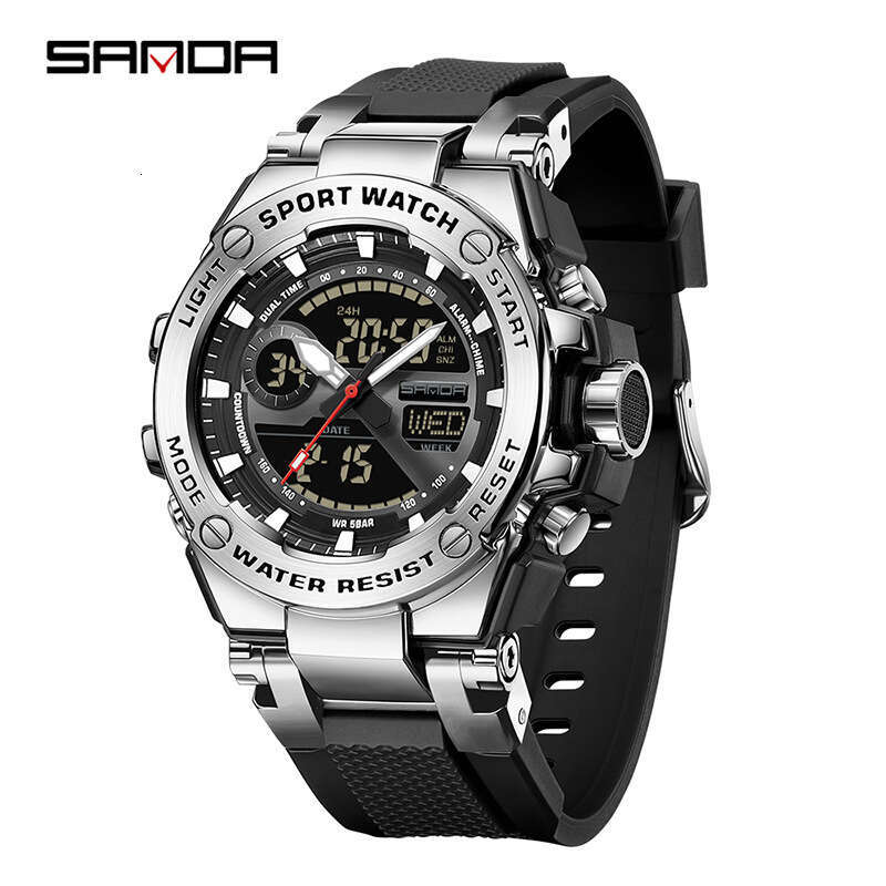 DHgargets Sanda Live Electronic Outdoor Multi-Function Luminous Student Sports Watch Trendy Dual Display Business Wristwatch