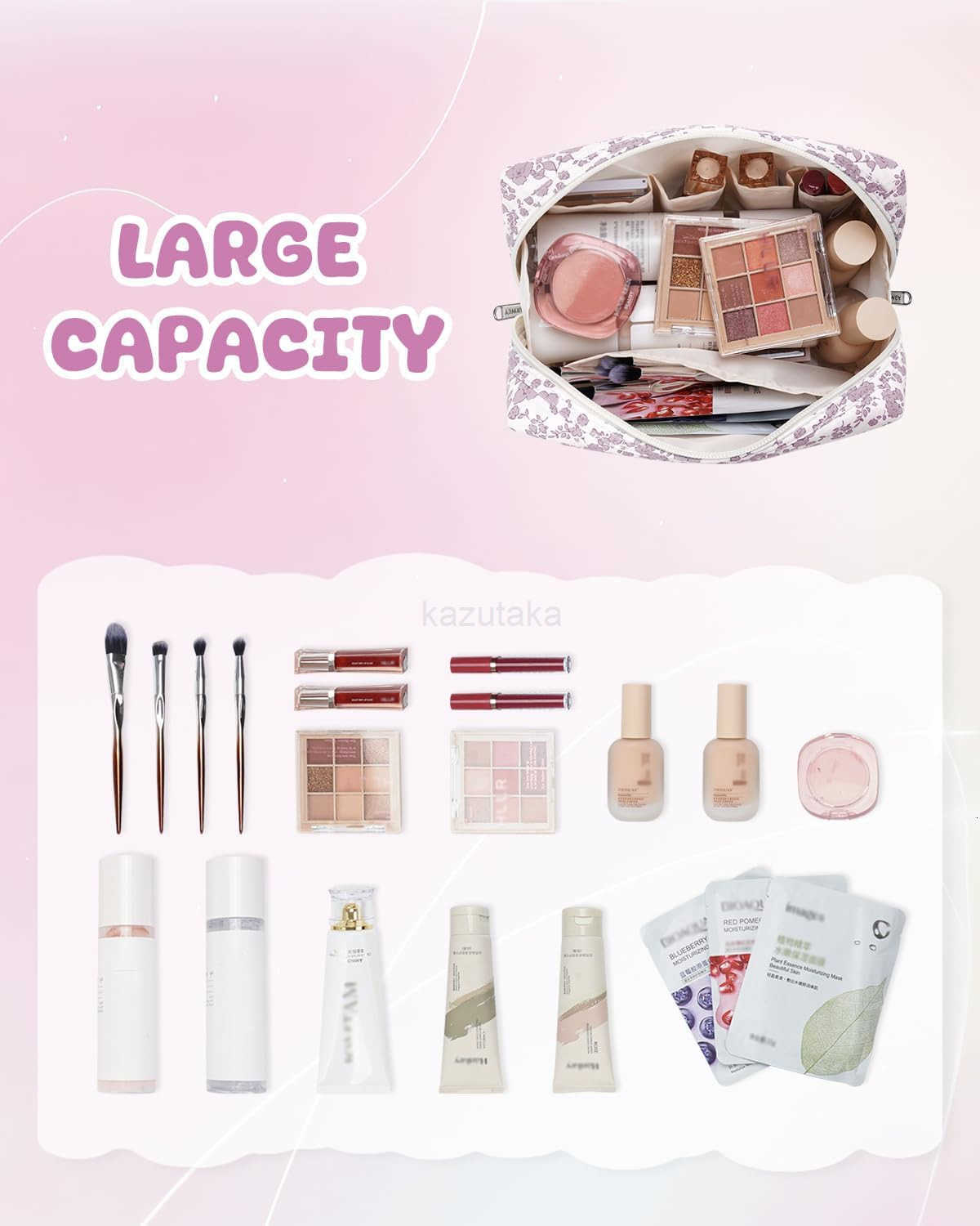 Narwey Birthday Gifts for Teen Girls Kids Women Personalized Initial Floral Makeup Bag Cute Cosmetic Trendy Stuff 6 8 10 11 12 13 14 16 18 Years Old T