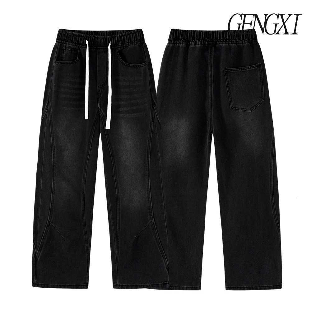 Deconstructed design washed and distressed curved knife jeans new autumnwinter mens straightleg work pants casual pantsZ250917