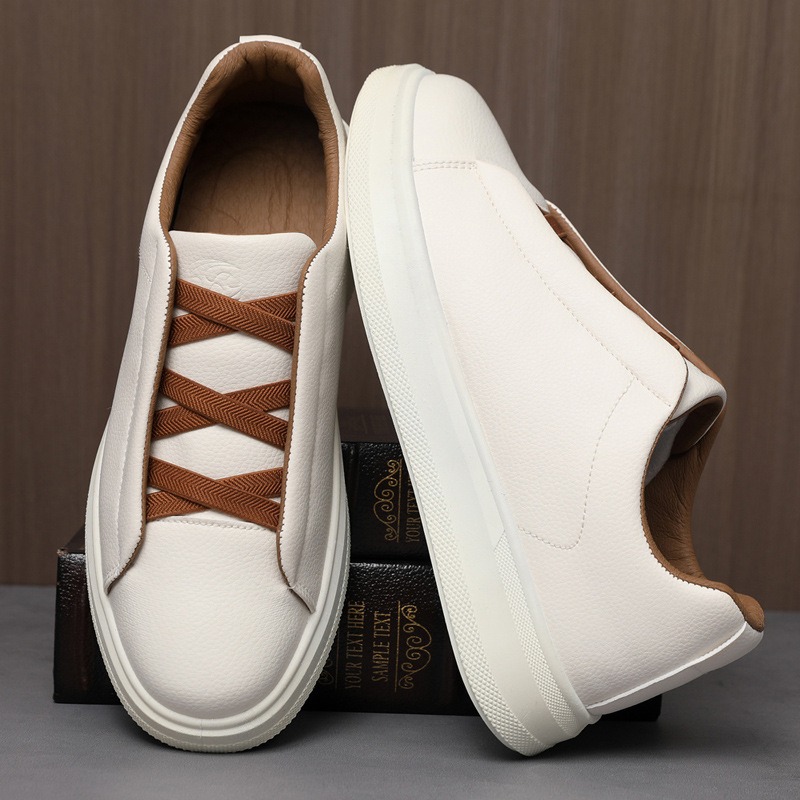 Men's Extra Large Size 46 White Sneakers Trendy Retro Low-Top Casual Leather Upper Soft Sole Breathable Comfortable Shoes