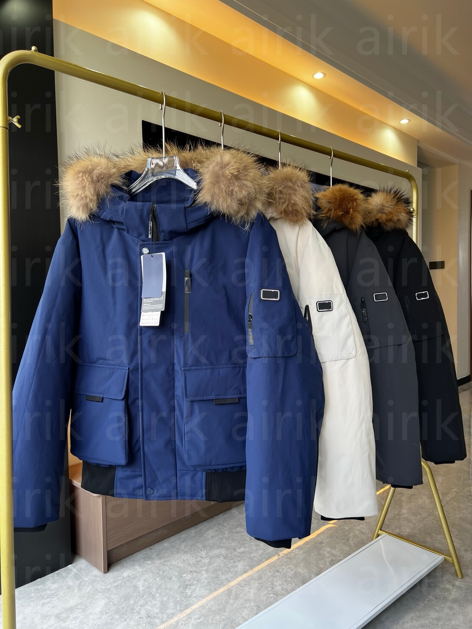 winter jacket men Parker Large pockets coat fur and large fur collar puffer jacket Outdoor casual hooded parka Down jacket