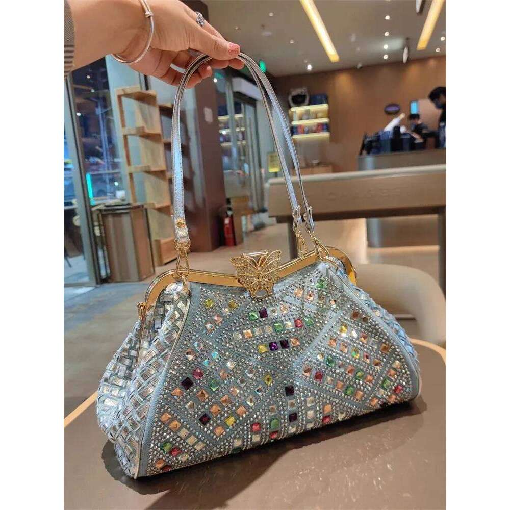 Designer Bags Spring And Summer New Metal Frame Color Rhinestone Butterfly Crystal Handbag Banquet Dress One-Shoulder Cross-Body Women's Bag Luxu