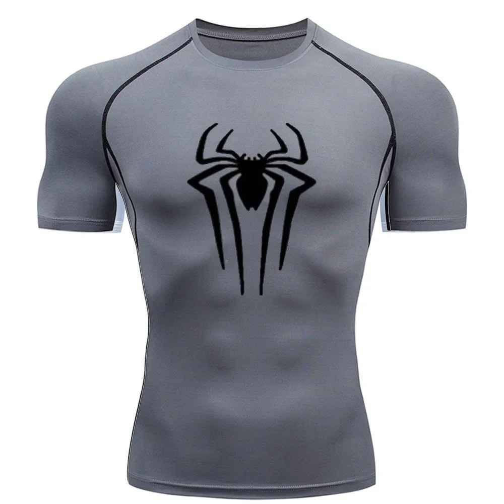 Spider Print Mens Sports Tshirts Fitness Gym Tight Compression Shirt Summer Breathable Quick Drying Tees Y2K Short Sleeve Tops 250917
