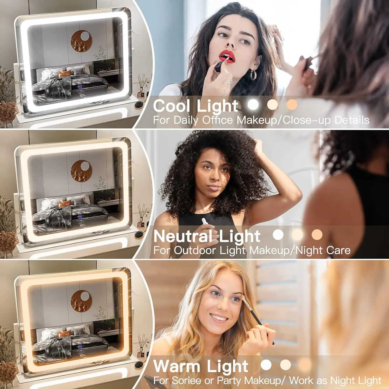 22x19 makeup mirror with light tri color illuminated touch screenadjustable brightnesssuitable for dressing table tabletop C250917