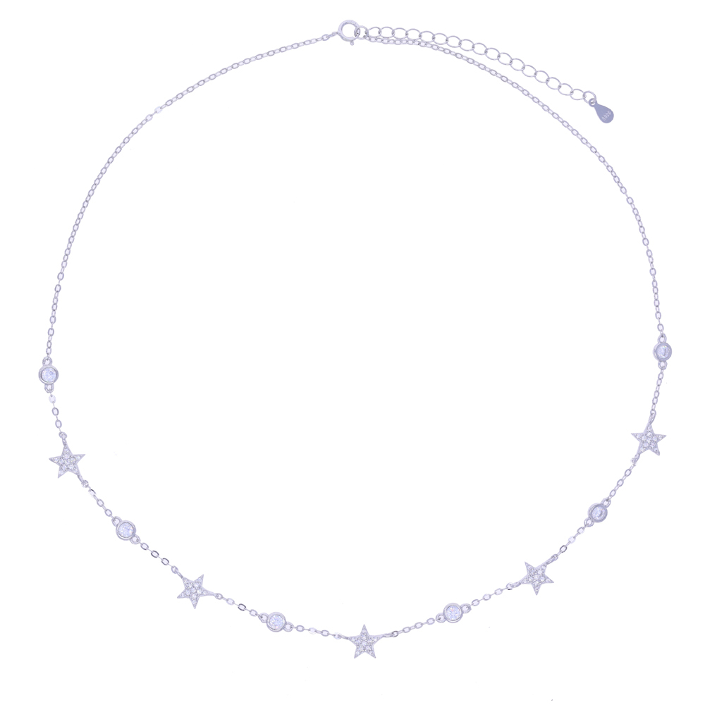 New 100% 925 Sterling Silver Necklace Geometric Star Choker Chain For Women Girl Fine Cute Jewelry Accessories