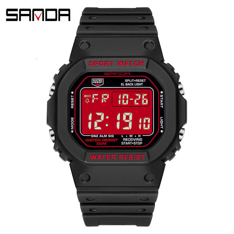 DHgargets Sanda Square Single Display Electronic Watch Multifunctional Alarm Clock Luminous Outdoor Sports Waterproof Student Wristwatch