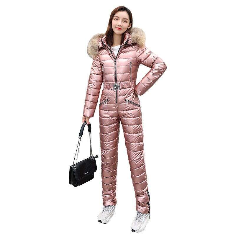 2025 One Piece Ski Suit Women Jackets Winter Hooded Parka Jumpsuit Women Cotton Bodysuit Sashes Jumpsuits Zipper Overalls Tracksuits