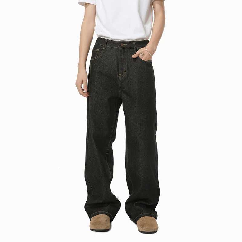 IEFB Korean Style Mens Jeans Solid Color Washed Solid Color Elastic Waist Wide Leg Straight Allmatch Male Denim Pants 9X681Z250917