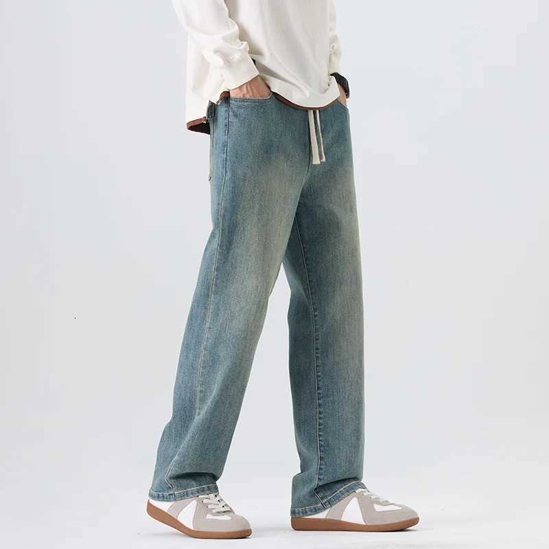 Highend Wash Trend Jeans for Men Fall and Winter Straight Loose Waist Drawstring Casual Pants for MenZ250917