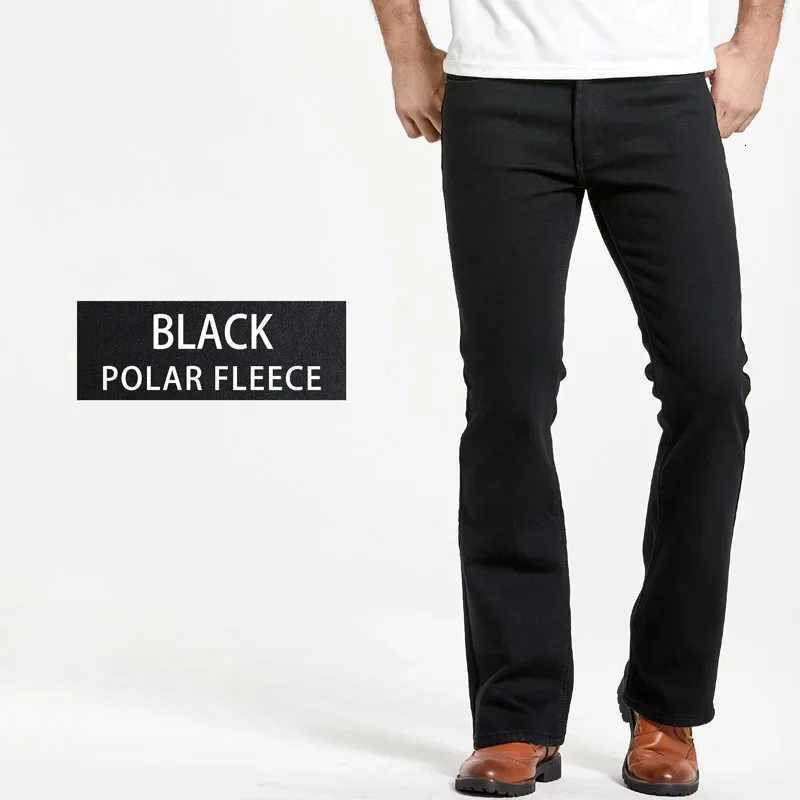 Mens Winter Stretch Denim Jeans Thicken Warm Pants Slim Slightly Flare Trousers Boot Cut Fit Polar Fleece JeansZ250917