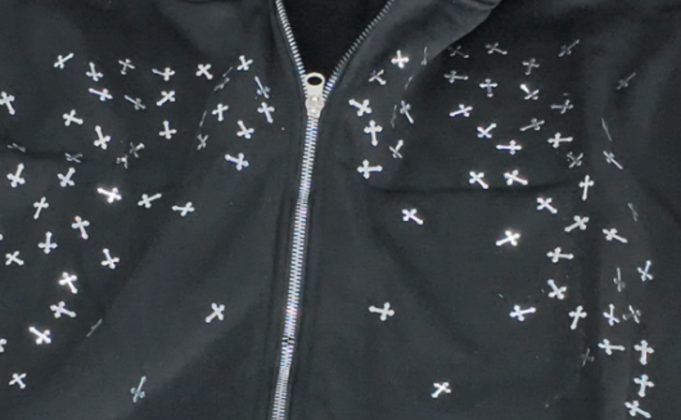 Men's Hoodies Retro Star Cross Full Embroidery Zip Up Hoodie Gothic Oversized Loose Black Street Casual Sweatshirt Men Clothing