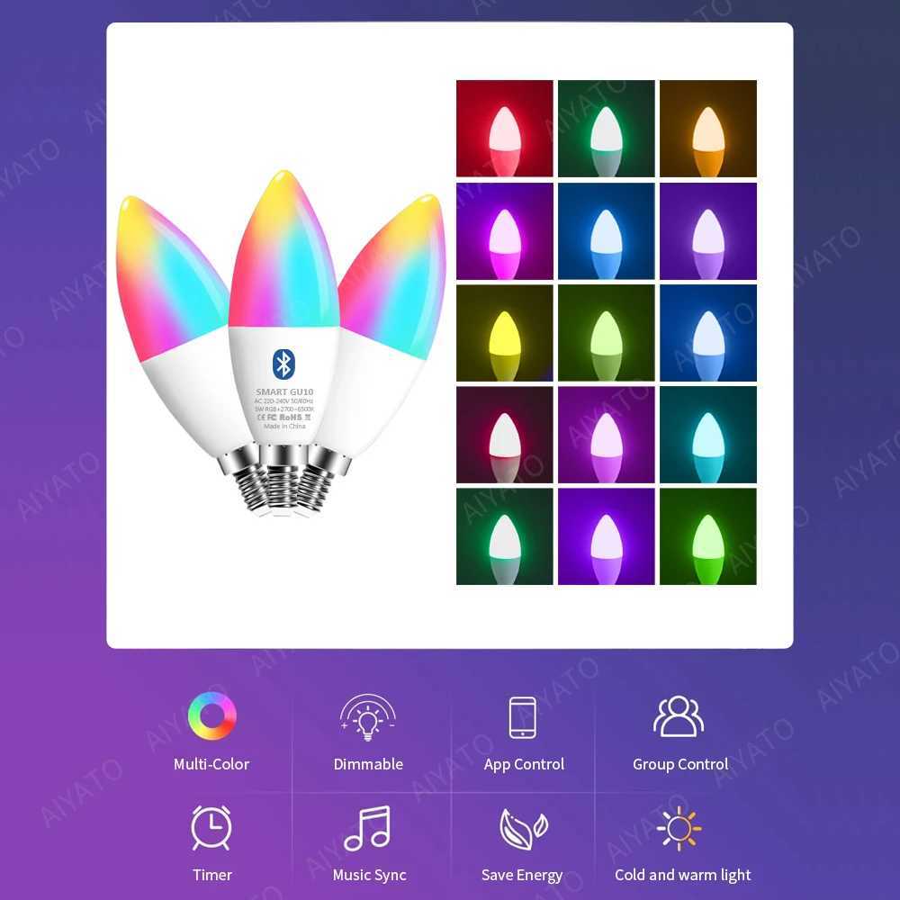 Tuya E14 Candle Lamps APP Control Smart Bulb Bluetooth WIFI RGB 220V LED Light Dimmable Smart Life Room Home Group Crystal Lamps C250917