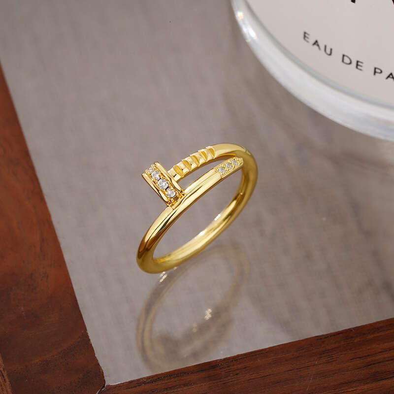 French Style High-End Micro-Paved Sparkling Diamond Nail for Women, Unique Versatile Ring, Light Luxury Niche Design Sense, Index Finger Ring