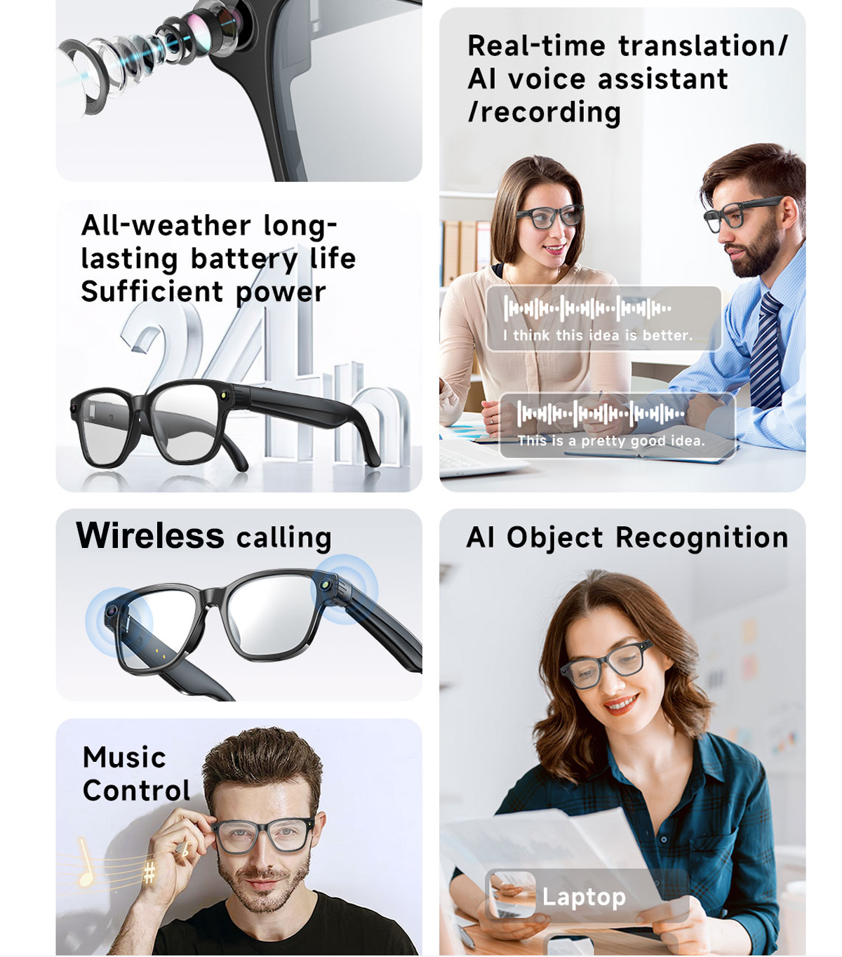 New AI Smart Glasses L801 with 8-Megapixel Camera, Music, Bluetooth, and Sunglasses for Audio Recording and Music Listening