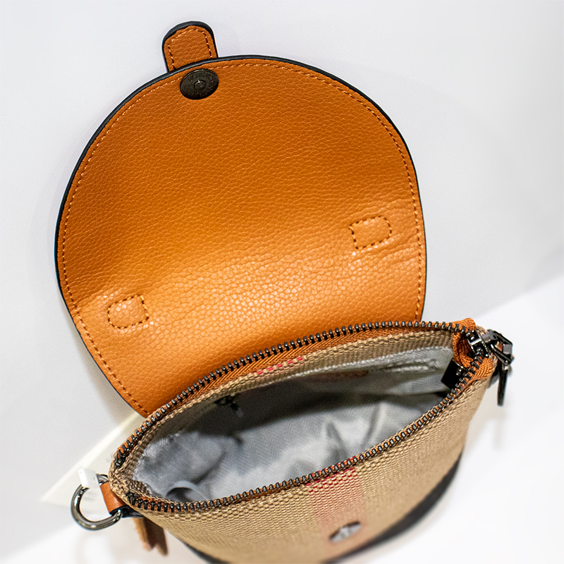 Shellmi High grade leather mobile phone bag single shoulder crossbody bag new women's bag contrasting checkered canvas fashionable and versatile 