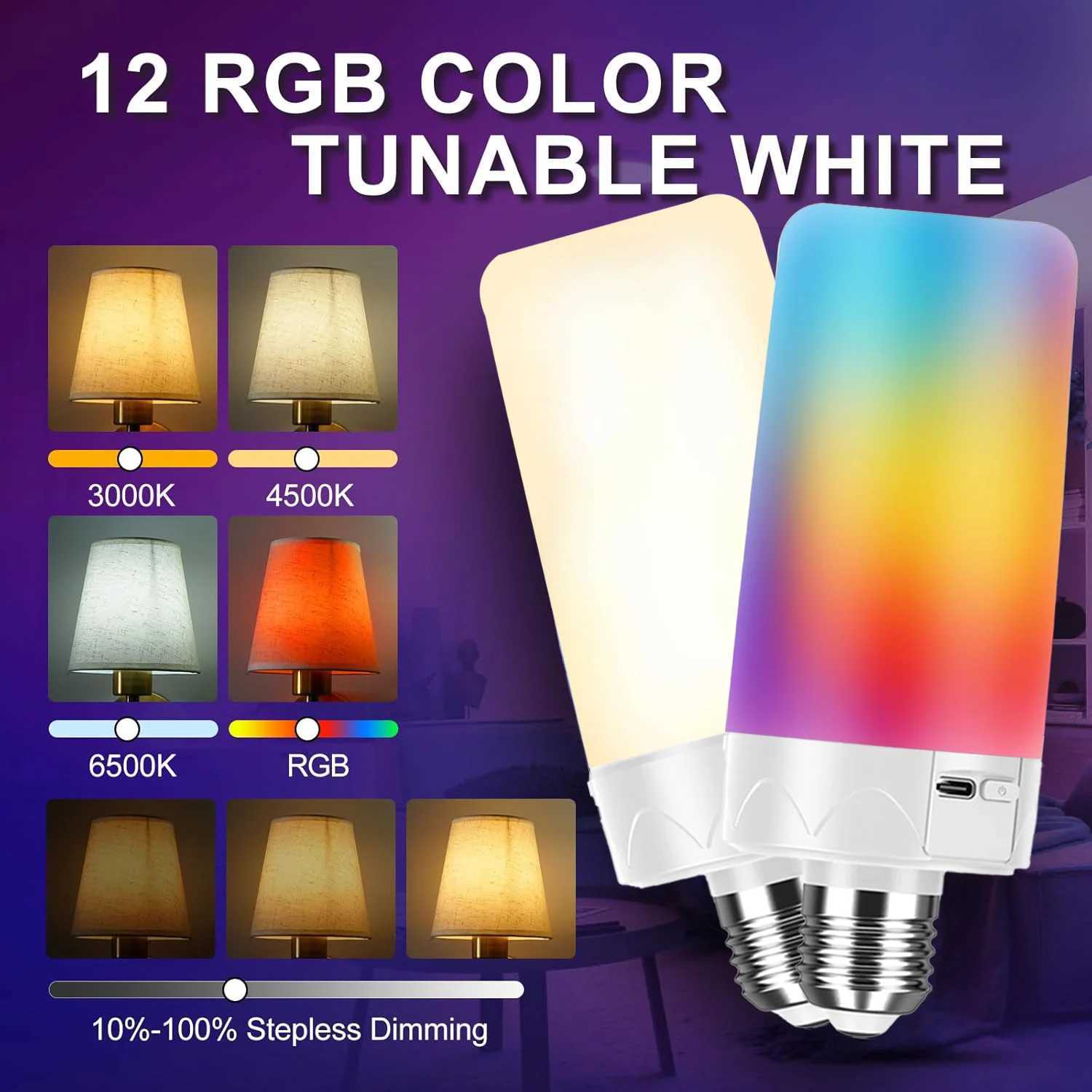 Rechargeable Emergency Light Bulb with Remote Color Changing Battery Powered USB LED Bulbs 12 RGB Color Dimmable E27 for Power C250917