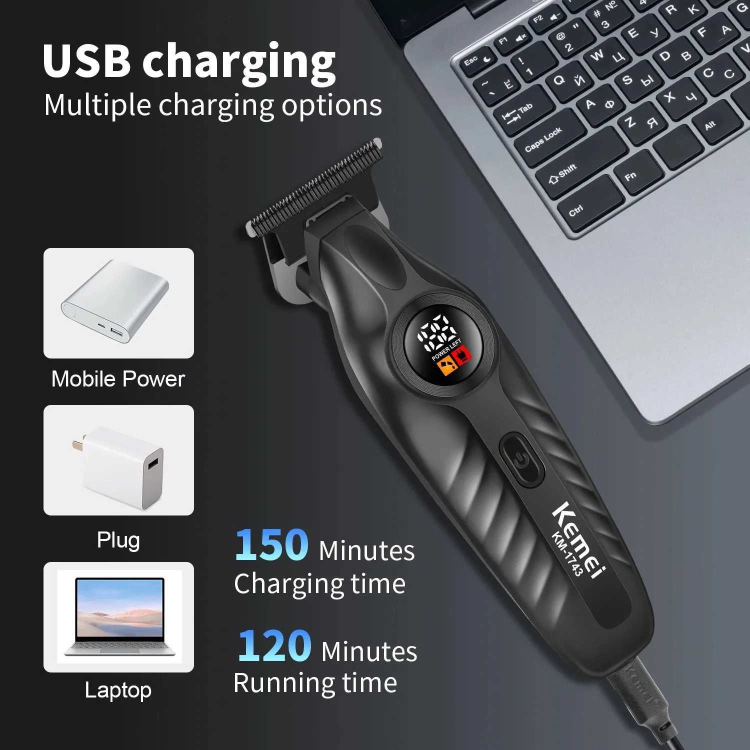 Kemei Electric Hair Trimmer Zero Gapped Edgers Hair Clipper Cordless Rechargeable Finish Hair Cutting Machine Men Beard Trimmer F250916