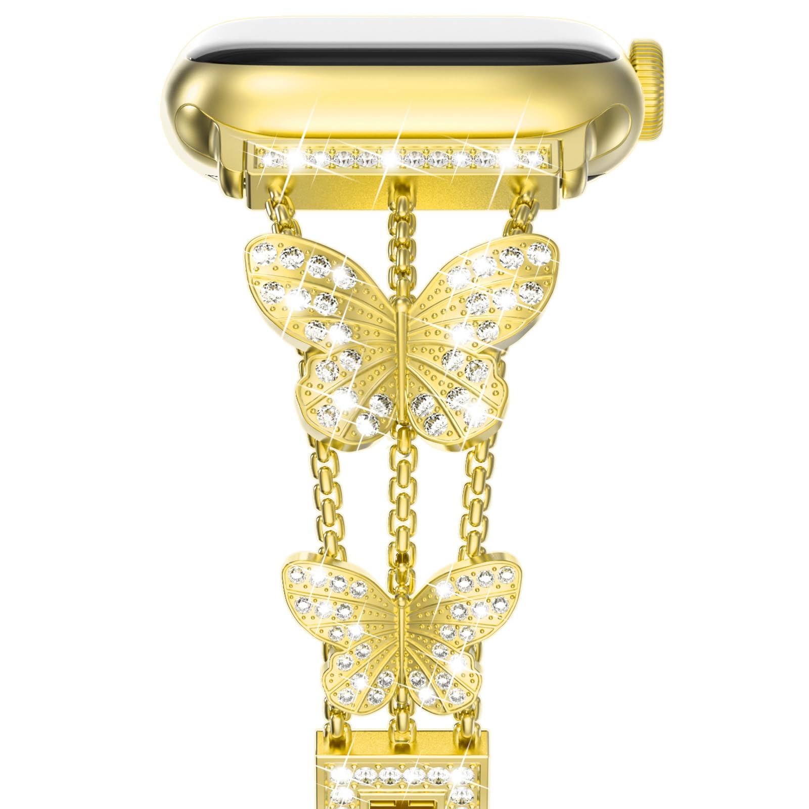 Metal Strap For Apple Watch Band Ultra 4mm 45mm 40mm 41mm 49mm Bling Butterfly Bracelet Chain for iWatch Series 9 8 7 6 5 SE 4 3