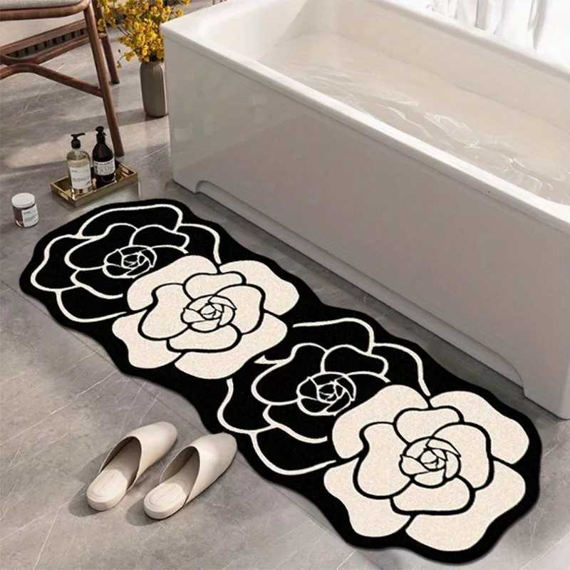 Z917 Personalized Camellia Flower Bathroom Rug - Fluffy, Absorbent, Nonslip Floor Mat for Bedroom and Home Decor H260226