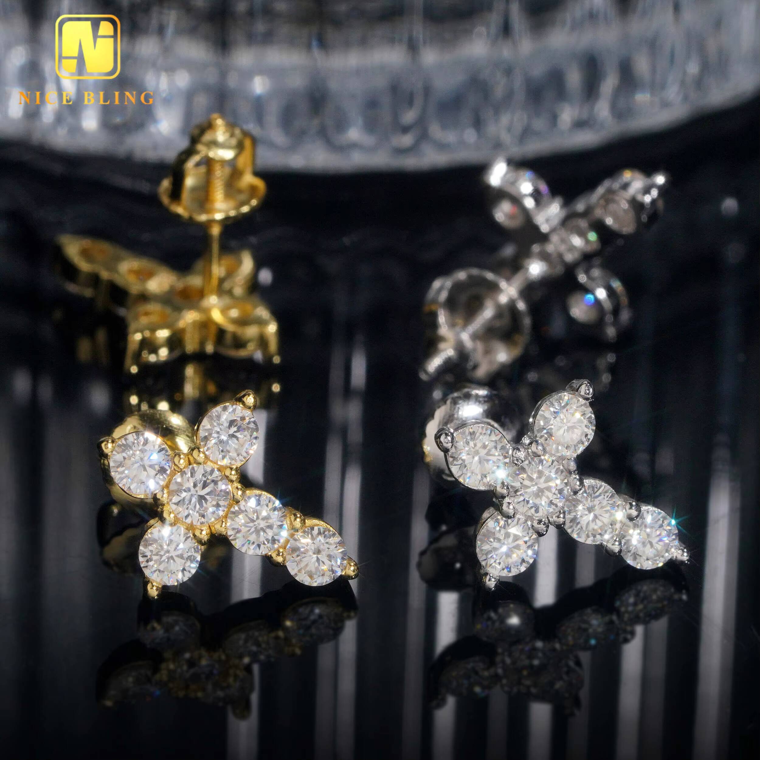 Hip Hop Moissanite Jewelry VVS Diamond Ear Studs 925 Sterling Silver Cross Earrings for Men Women