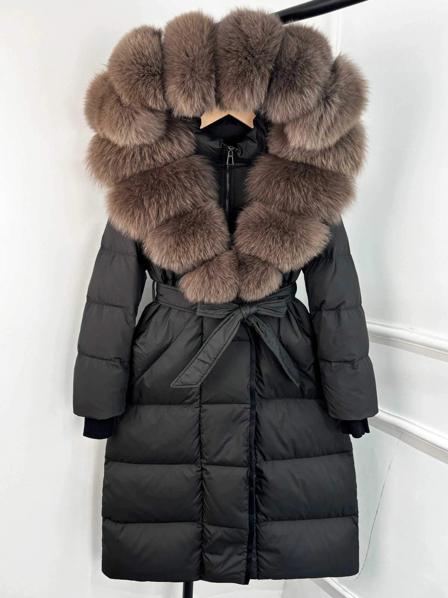 Janveny New Winter Long Hooded Puffer Jacket Women Warm Thickened Real Fur Collar White Down Jacket Waterproof Parkas W250917