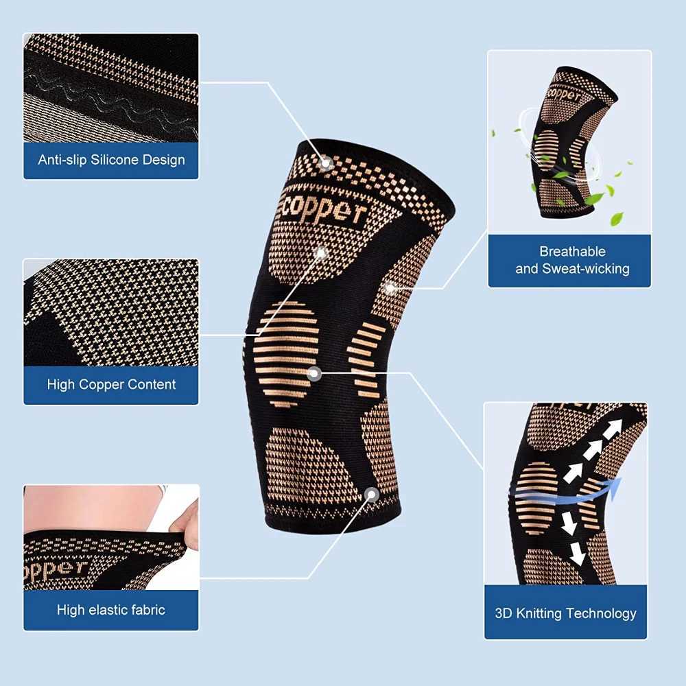 Copper Knee Brace Knee Support Compression Sleeves Knee Pads for SportMeniscus TearACLArthritisJoint Pain ReliefWorking Out J250917