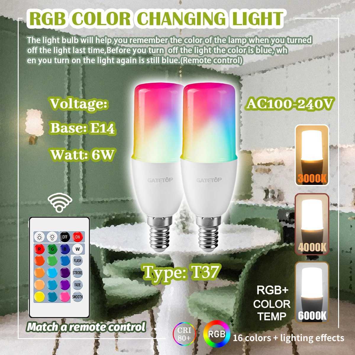 110PCS Remote Control E14 16Colors RGB LED Bulb 24 Key Dimmable 6W AC100240V Colorful Change for Bedroom LivingRoom Lamps C250917