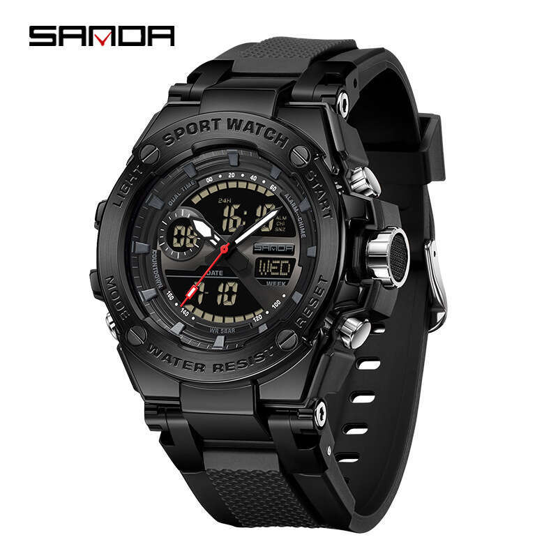 DHgargets Sanda Live Electronic Outdoor Multi-Function Luminous Student Sports Watch Trendy Dual Display Business Wristwatch