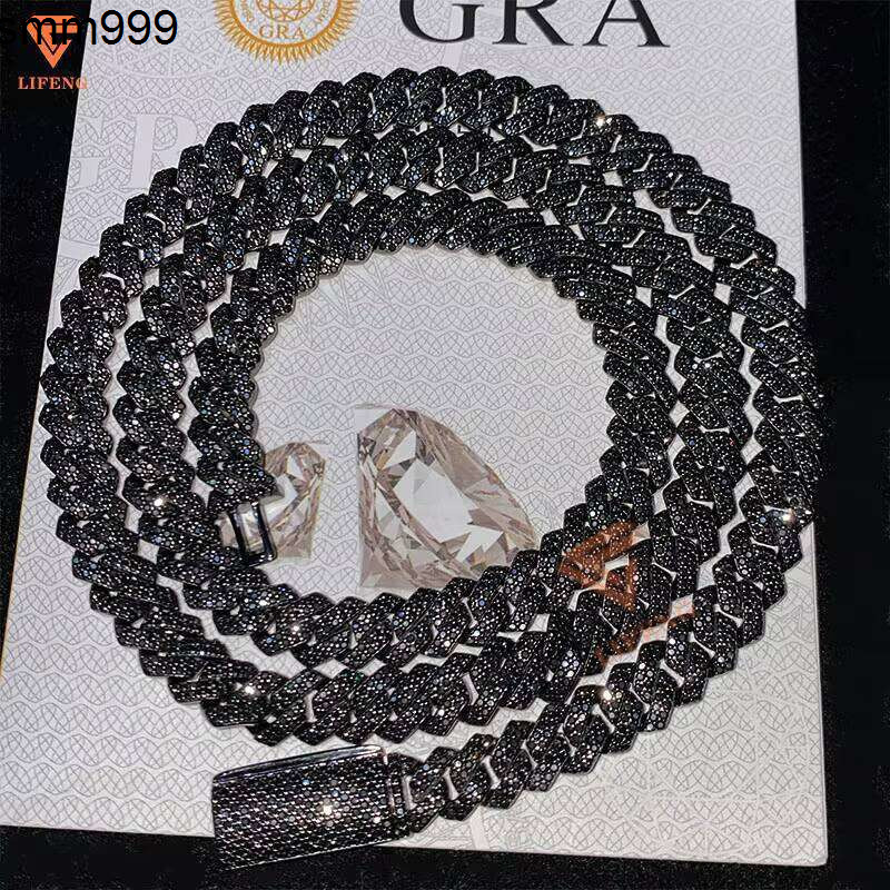 VVS Iced Out Mossanite Cuban Gra 8Mm Black Necklace Sier Long Stick Moissanite Chain Hiphop Jewelry Men