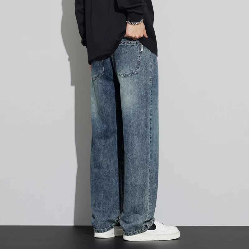 Mens regular fit straight leg jeans casual drawstring elastic waist denim pants lightweight carpenter JeanZ250917