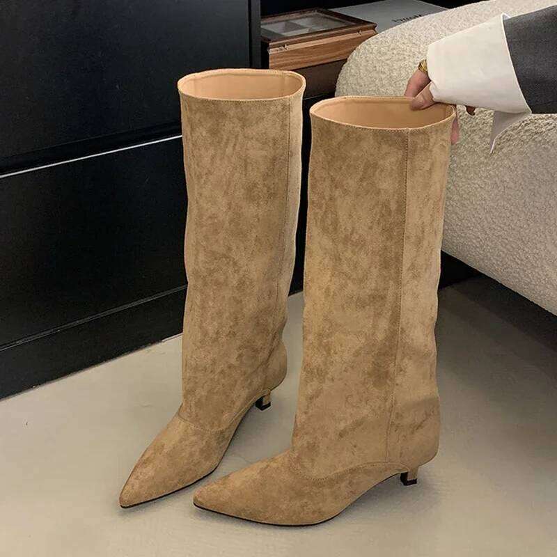 Liyke Autumn Winter Sexy Women Knee-High Boots Street Style Pointed Toe Thin Low Heels Cowboy Ladies Shoes Long Botas De Mujer