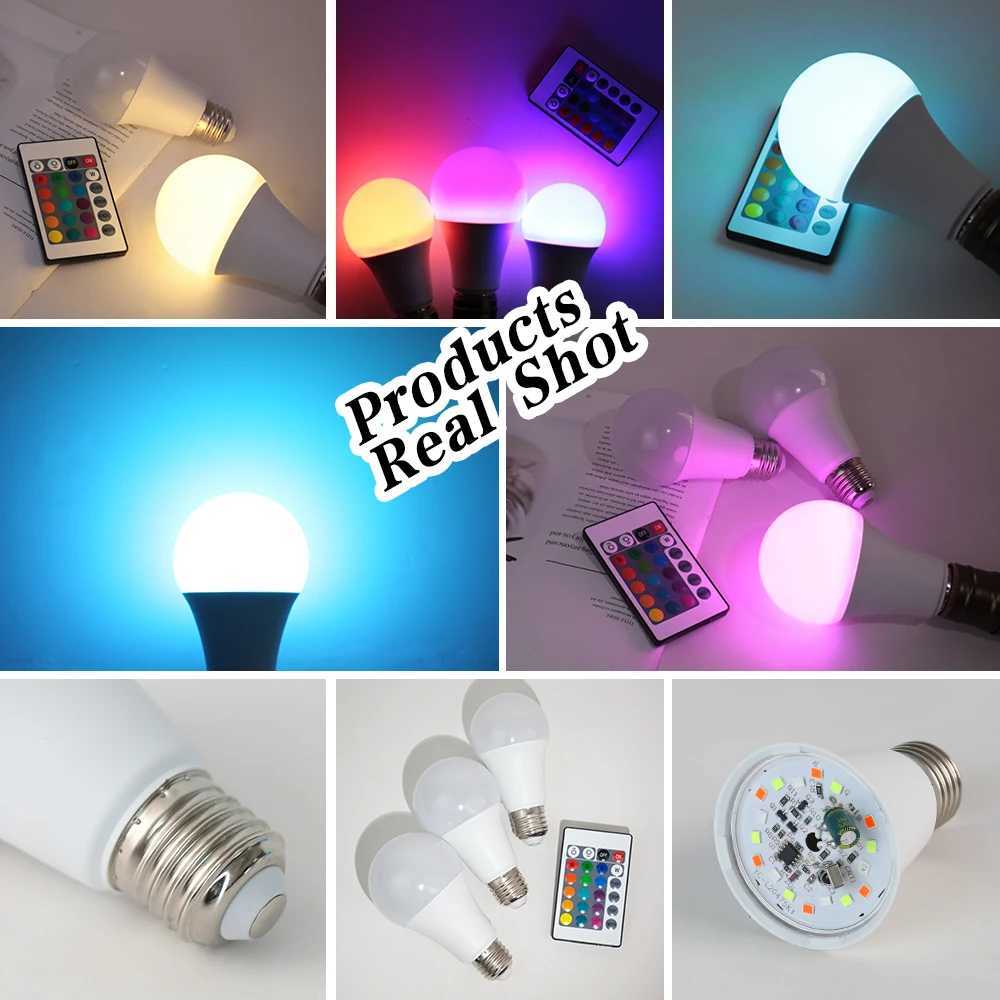 LED Light Bulbs AC 220V E27 RGB Bombillas LED Lamp IR Remote Control Changeable Colorful RGB White Ampoules Spotlight Led Bulb C250917