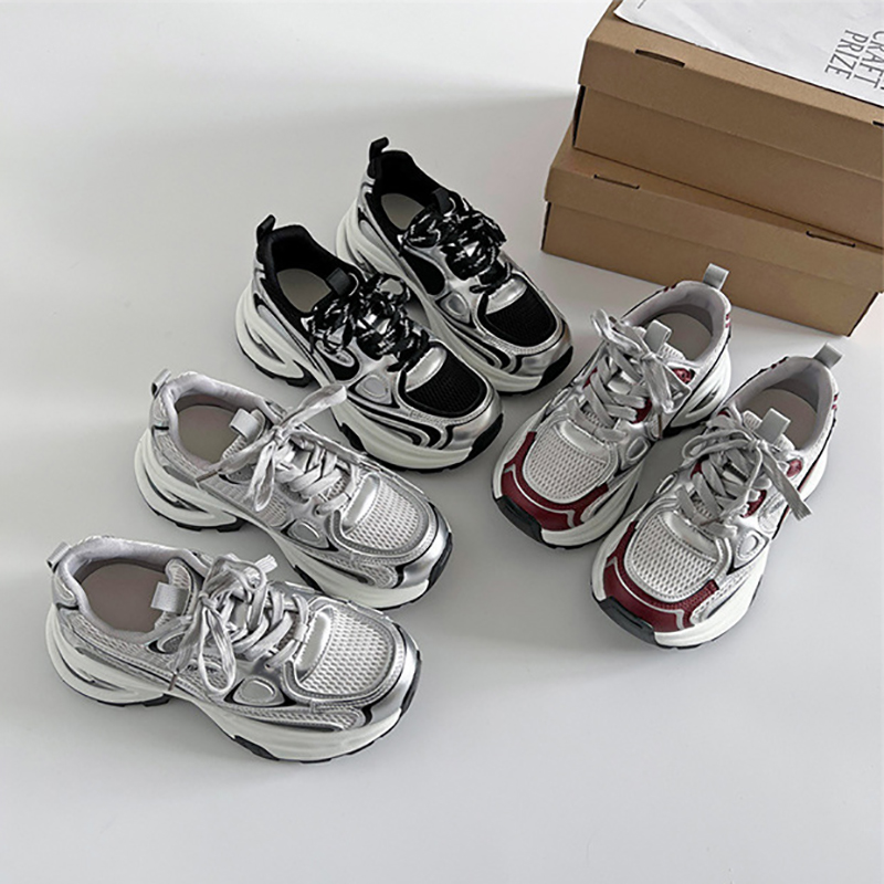 Street-style Designer Shoes sneakers womens trainers Casual Stylish red black silver comfort Breathable Mesh Chunky sole sneaker Size 35-40