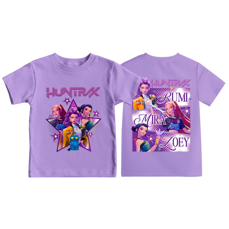 Kpop Demon Hunters double-sided Print Graphic Tshirt Saja boys Clothes 2025 Movie T Shirt Girls Boys Short Sleeve Tops Comfortable T-shir