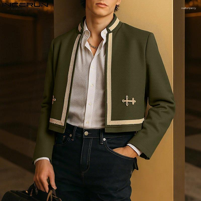 Men's Jackets INCERUN Men Embroidery Patchwork Long Sleeve Open Stitch Crop Coats Streetwear 2025 Fashion Casual S-3XL
