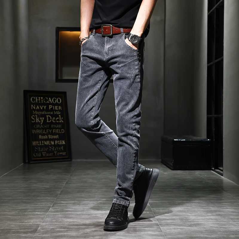 Mens Workwear Elastic Pencil Jeans Male Classic Korean Stretch Fabrics Trousers Casual Allmatch Slim Fit Solid Denim PantsZ250917