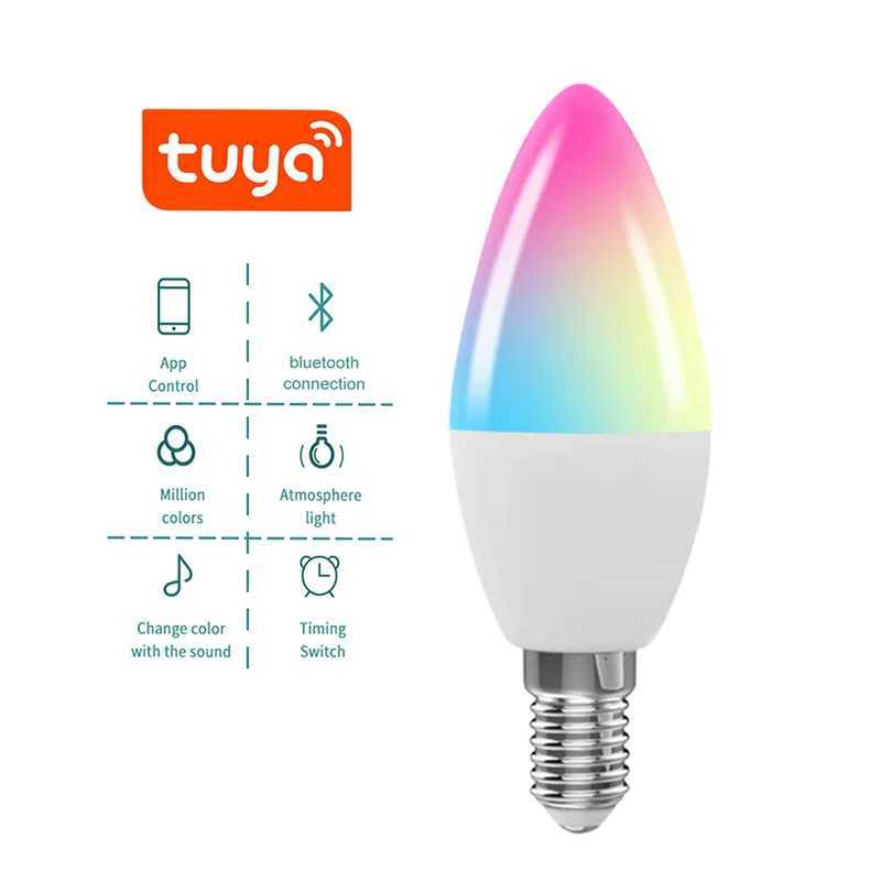 Led Bulb Candle Smart Lamp E14 TUYA Bluetooth Dimmable RGB Light 220V Tuya APP Group Control Smart Life For Home Room Decoration C250917