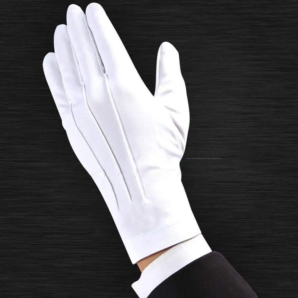 1/5/12 Pairs Adult Formal Three-strength White Labor Gloves Tuxedo Guard Waiters Uniform Dress Butler Inspection ddmythur