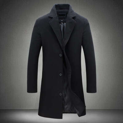 2025 for Men, New Korean Style Slim Fit Mid-Length Trench Coat in Wool Material