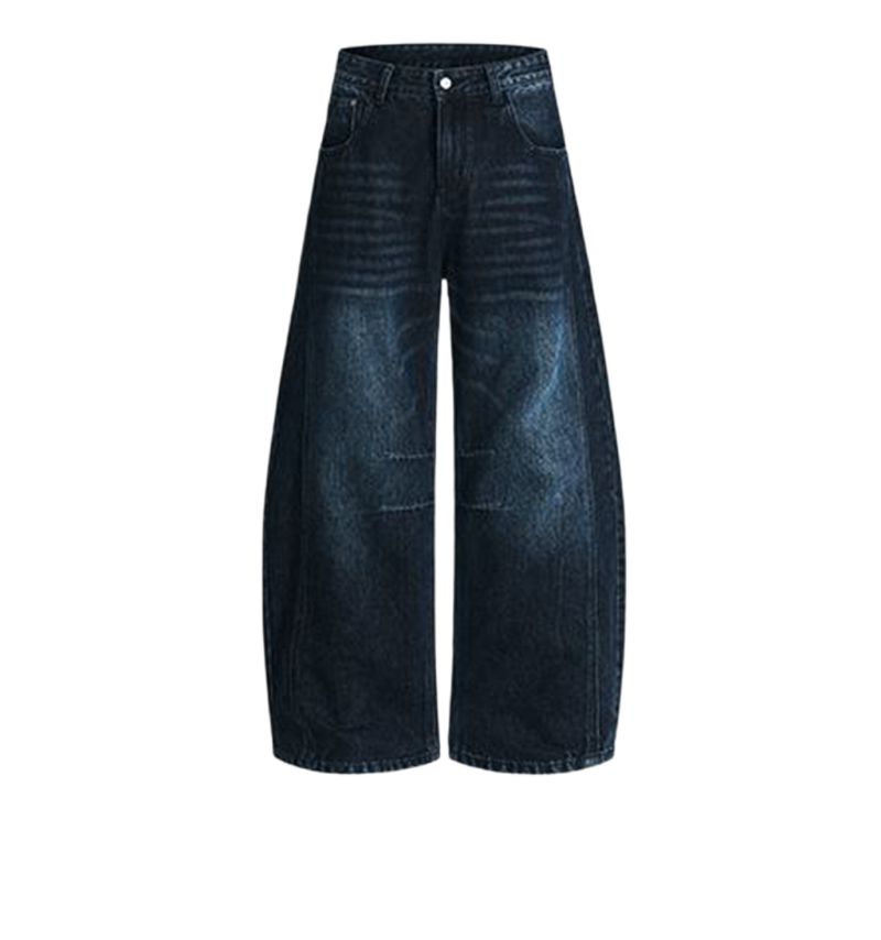 Men's Jeans Vintage American - Style Pleated Washed Jeans - Wide - Leg Sickle - Cut Denim Trousers-D6013
