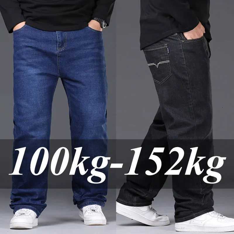 4250 Plus Size Mens Jeans Business Casual Denim Pants High Waist Straight Leg Loose Elastic Comfortable Trousers Male ClothingZ250917