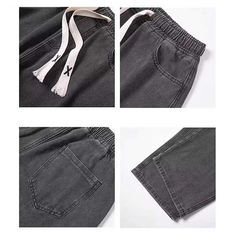 Men Casual Loose Jeans Male Streetwear Fashion Straight Wide Leg Denim Pants Elastic Waist Comfortable Solid Color Gray TrousersZ250917