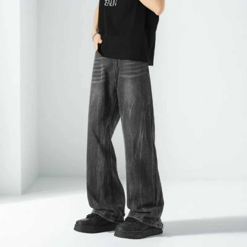 New Men Wide Leg Harajuku Fashion Jeans Male Autumn Daily Designer Casual Pants Popular Baggy Streetwear Denim Flared TrousersZ250917