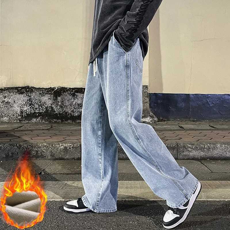 Winter Mens Velvet Wool Jeans Korean Style Street Loose Straight Wideleg Pants Fashionable Warm Fleece Thickened Pants S3XLZ250917