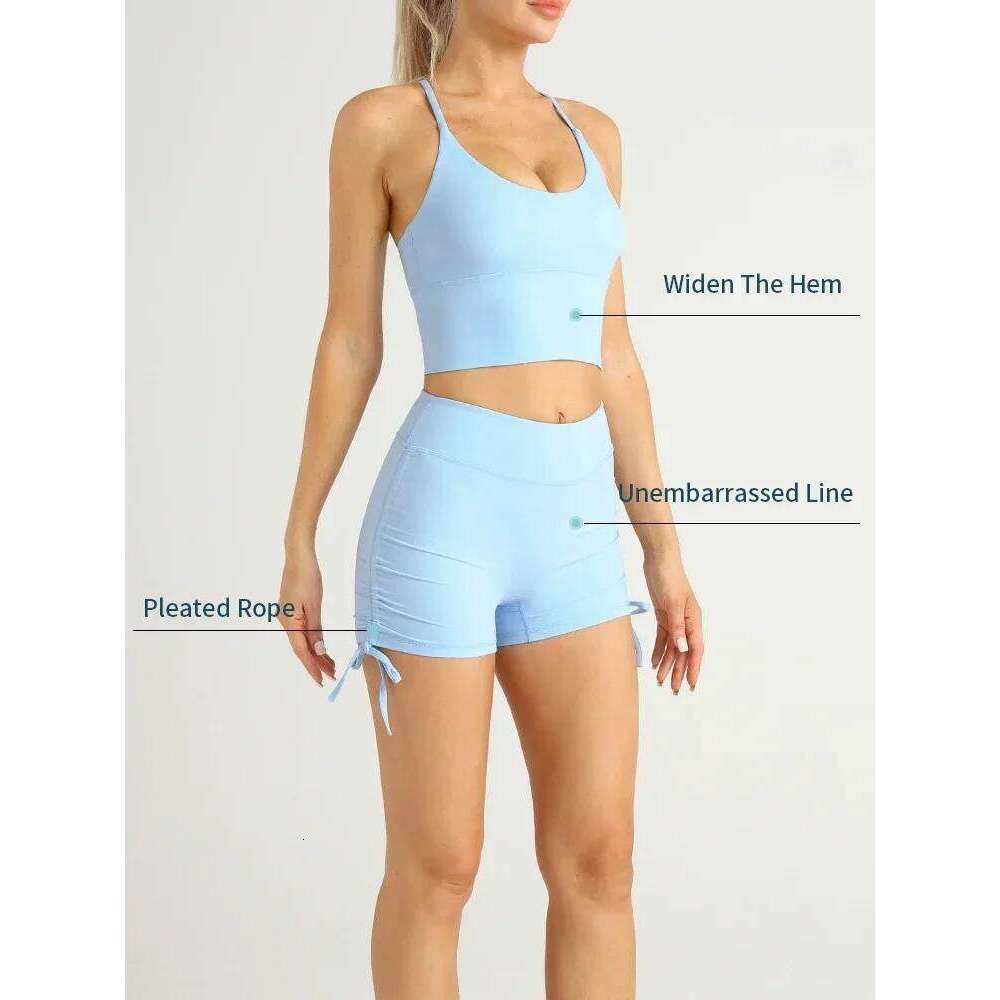 2 Piece Yoga Clothes Summer Short Set Women's Tracksuit Gym Wear Fiess Suit U Back Sports Bra High Waist Skirt Shorts Sets