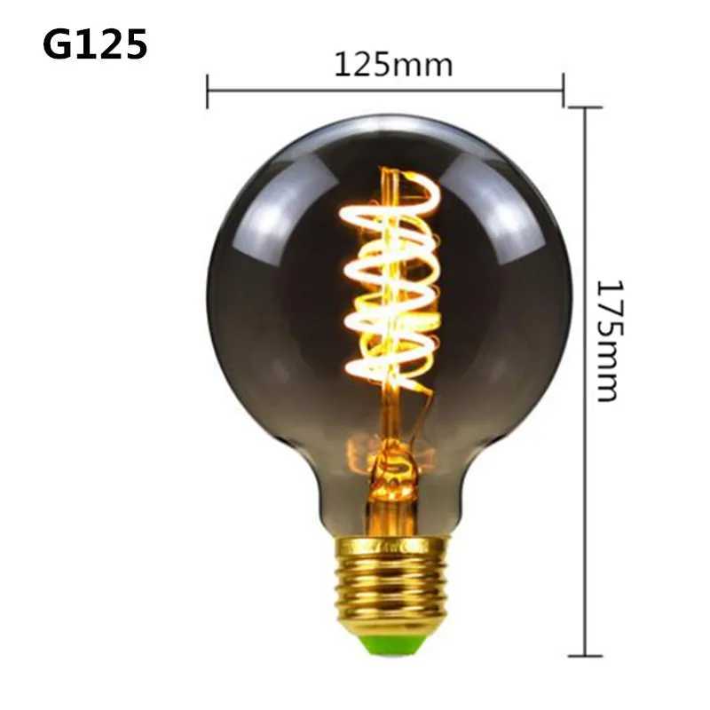LED E27 ST64 G80 G95 G125 4W Dimmable220V Smoky Gray Warm GSpiral Filament Bulb Retro Vintage Decorative Lighting Edison Lamp C250917