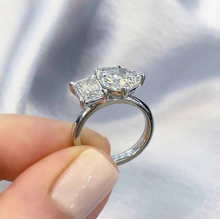 YuyingGems Custom New Design 14K White Gold EmeraldPear Moissanite Diamond Engagement Women Jewelry Ring - view 5