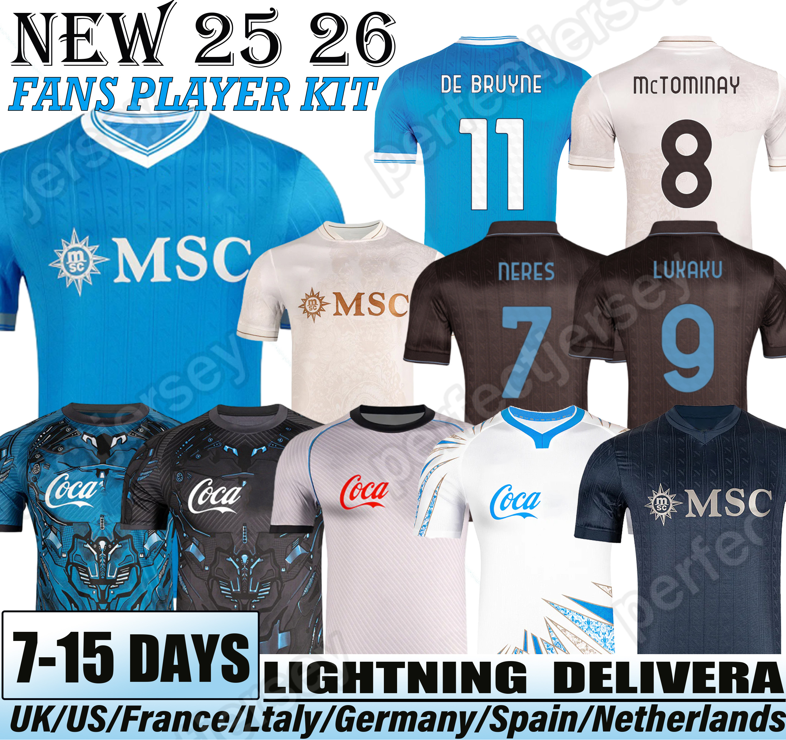 Napoli 25 26 jerseys Kn De Bruyne Victor Osimhen Scott McTominay football shirt Buongiorno David Neres Frank Anguissa Stanislav Lobotka Fans Player Men kids kit