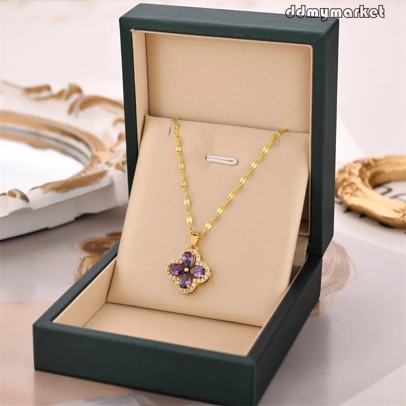 Delicate Four Leaf Clover Pendant Necklace, Titanium Steel Collarbone Chain for Women ddmymarket